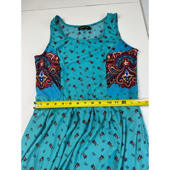 Reborn Paisley Print Midi Dress Teal Sleeveless Casual Boho Pocket M - Picture 5 of 11